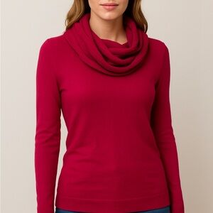 Elie Tahari Rich Red Cowl Neck Sweater. Cashmere